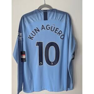 Man City Agüero 2018/19 Home Jersey Large Longsleeve NWT